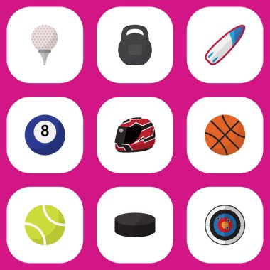 9 düzenlenebilir spor düz simgeler kümesi. Dart, çamaşır makinesi, kask ve daha fazlası gibi simgeler içerir. Web, mobil, UI ve Infographic tasarımı için kullanılabilir.