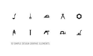 10 düzenlenebilir ekipman simgeler kümesi. Cihaz, matkap, makara ve daha fazlası gibi simgeler içerir. Web, mobil, UI ve Infographic tasarımı için kullanılabilir.