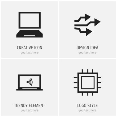 4 düzenlenebilir bilgisayar simgeler kümesi. Dizüstü bilgisayar, anakart, monitör ve daha fazlası gibi simgeler içerir. Web, mobil, UI ve Infographic tasarımı için kullanılabilir.