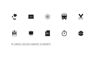 10 düzenlenebilir okul simgeler kümesi. Aydınlatma, gözetim listesine, kesme ve daha fazlası gibi simgeler içerir. Web, mobil, UI ve Infographic tasarımı için kullanılabilir.