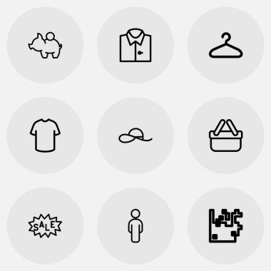 9 düzenlenebilir iş anahat simgeleri ayarlayın. Satılık etiket, bluz, ticaret çanta ve daha fazlası gibi simgeler içerir. Web, mobil, UI ve Infographic tasarımı için kullanılabilir.