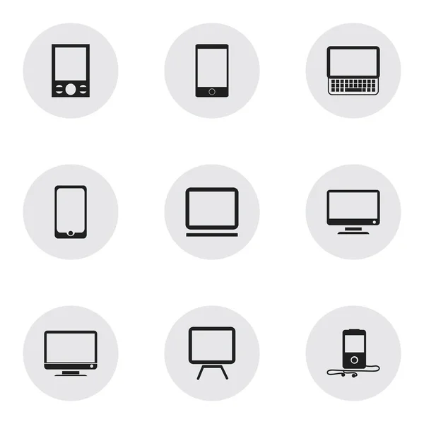 Ensemble de 9 icônes de périphériques modifiables. Comprend des symboles tels que le téléphone, écran, Clavier et plus. Peut être utilisé pour le Web, mobile, interface utilisateur et infographie . — Image vectorielle