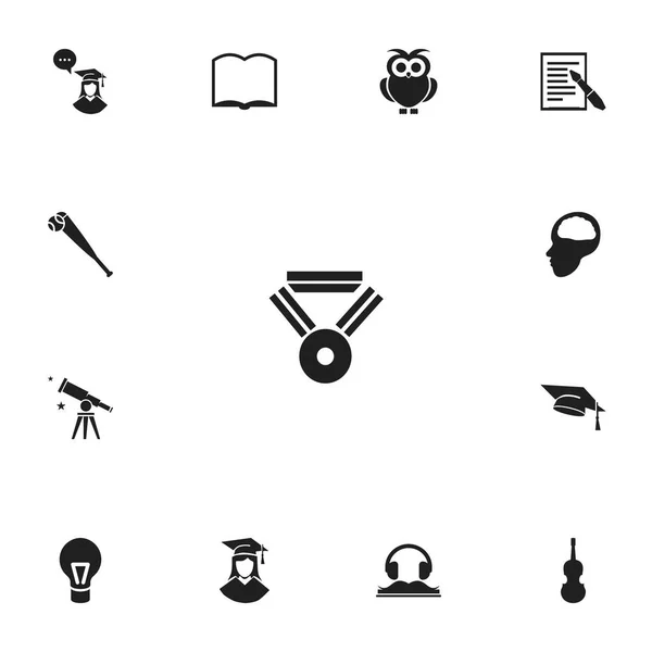 Conjunto de 13 iconos educativos editables. Incluye símbolos tales como realización del estudio, logro, lista y más. Puede ser utilizado para el diseño de la tela, móvil, interfaz de usuario e infografía . — Vector de stock