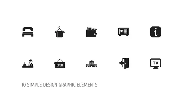 Set de 10 iconos editables del hotel. Incluye símbolos como Townhouse, Hanger, Placard abierto y más. Puede ser utilizado para el diseño de la tela, móvil, interfaz de usuario e infografía . — Archivo Imágenes Vectoriales