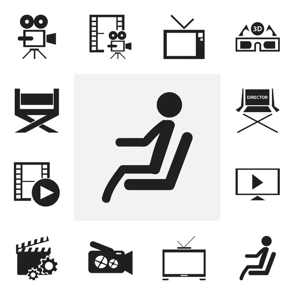 Set de 12 iconos de películas editables. Incluye símbolos tales como leva del registro, cámara portátil, asiento y más. Puede ser utilizado para el diseño de la tela, móvil, interfaz de usuario e infografía . — Archivo Imágenes Vectoriales