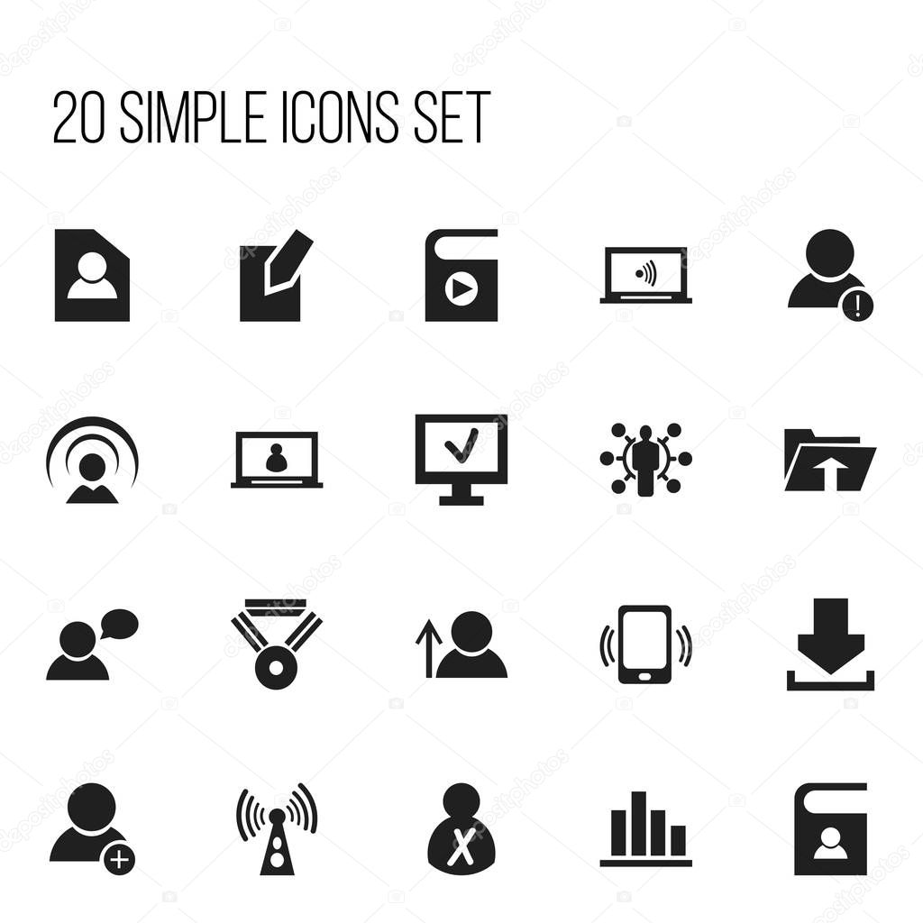 Set Of 20 Editable Global Icons. Includes Symbols Such As Thinking Man, Blocked Person, Computer And More. Can Be Used For Web, Mobile, UI And Infographic Design.