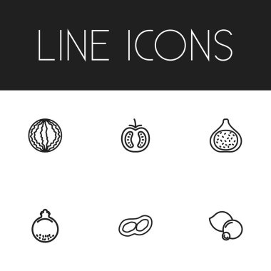 6 düzenlenebilir pişirme simgeler çizgi stili kümesi. İncir, sebzeli, yaban mersini ve daha fazlası gibi simgeler içerir. Web, mobil, UI ve Infographic tasarım için kullanılabilir.