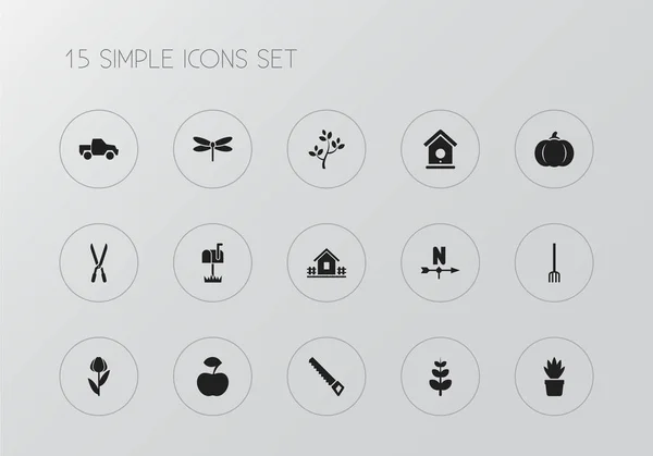 Uppsättning av 15 redigerbara plantering ikoner. Innehåller symboler som daphne, bågfil, pumpa och mer. Kan användas för webb-, mobil-, Ui och infographic design. — Stock vektor