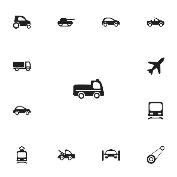 Set of 13 editable shipment icons. Includes symbols such as tank, parking barrier, metro and more. Can be used for web, mobile, UI and infographic design.