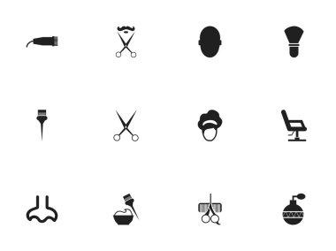 12 düzenlenebilir berber simgeler kümesi. Köpük, dirsek sandalye, koku ve daha fazlası gibi simgeler içerir. Web, mobil, UI ve Infographic tasarım için kullanılabilir.