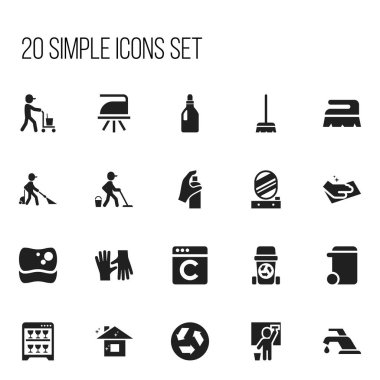 20 düzenlenebilir Temizleme simgeler kümesi. Süpürme, temiz gibi simgeler, çırpma teli ve daha fazlasını içerir. Web, mobil, UI ve Infographic tasarım için kullanılabilir.