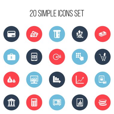 20 düzenlenebilir Finans simgeler kümesi. Pazar, e-ticaret, diyagram ve daha fazlası gibi simgeler içerir. Web, mobil, UI ve Infographic tasarım için kullanılabilir.