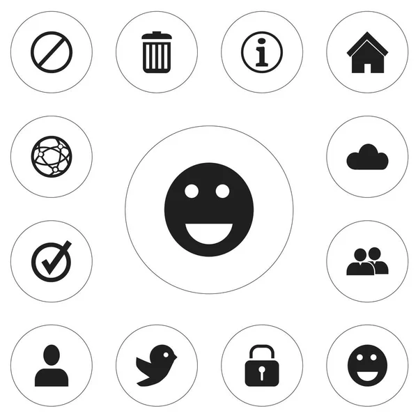 Set van 12 bewerkbare web iconen. Bevat symbolen zoals veiligheid, emoji, huis en meer. Kan worden gebruikt voor web, mobiel, ontwerp Ui en infographic. — Stockvector