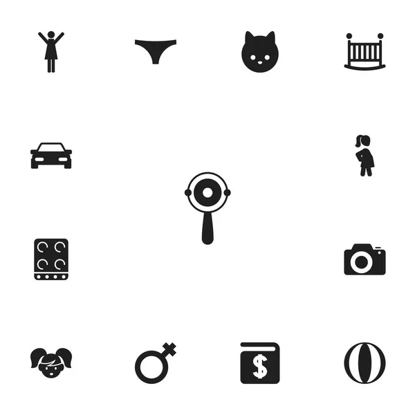 Conjunto de 13 iconos de parientes editables. Incluye símbolos como pelota, cámara, mujer embarazada y más. Se puede utilizar para diseño web, móvil, IU e infografía . — Vector de stock