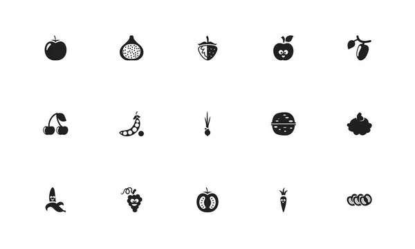 Набір з 15 іконок редаговані посуд. Включає в себе символи, такі як любов apple, годжі, рослинна та багато іншого. Може використовуватися для веб, мобільні, дизайн інтерфейсу і інфографіки. — стоковий вектор