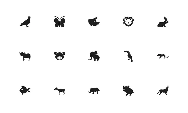 Conjunto de 15 iconos editables de zoología. Incluye símbolos como cerdos, antílopes, peces y más. Se puede utilizar para diseño web, móvil, IU e infografía . — Vector de stock
