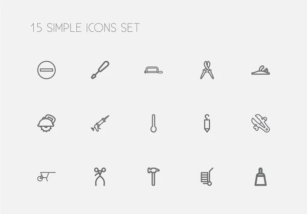 Uppsättning av 15 redigerbara utrustning ikoner linjeformat. Innehåller symboler som handkärra, Tänger, planet. Kan användas för webb-, mobil-, Ui och infographic design. — Stock vektor