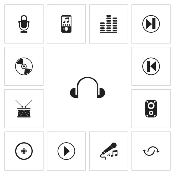 Conjunto de 13 ícones multimídia editáveis. Inclui símbolos como mp3 player, microfone, controle de volume e muito mais. Pode ser usado para web, mobile, UI e design infográfico . — Vetor de Stock