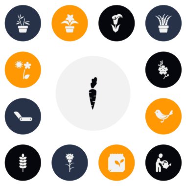 13 düzenlenebilir tarım simgeler kümesi. Kuş, çiçek, arpa ve daha fazlası gibi simgeler içerir. Web, mobil, UI ve Infographic tasarım için kullanılabilir.