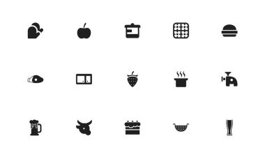 15 düzenlenebilir aşçı simgeler kümesi. Hamburger, pan, potholder ve daha fazlası gibi simgeler içerir. Web, mobil, UI ve Infographic tasarım için kullanılabilir.