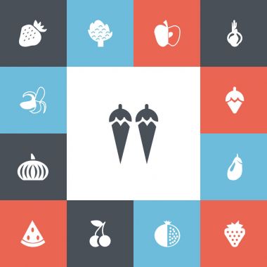 13 düzenlenebilir tatlı simgeler kümesi. Çilek, kiraz, patlıcan ve daha fazlası gibi simgeler içerir. Web, mobil, UI ve Infographic tasarım için kullanılabilir.