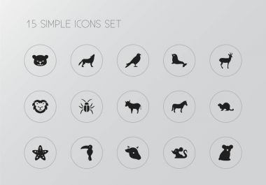 15 düzenlenebilir hayvan simgeler kümesi. At, aslan ve geyik gibi simgeler içerir. Web, mobil, UI ve Infographic tasarım için kullanılabilir.