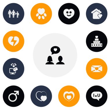 13 düzenlenebilir amour simgeler kümesi. Pasta, ana sayfa ve gülümseme gibi simgeler içerir. Web, mobil, UI ve Infographic tasarım için kullanılabilir.