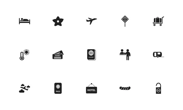 Set van 15 bewerkbare reis iconen. Bevat symbolen zoals warmte, slaap, burgerschap certificaat en meer. Kan worden gebruikt voor web, mobiel, ontwerp Ui en infographic. — Stockvector