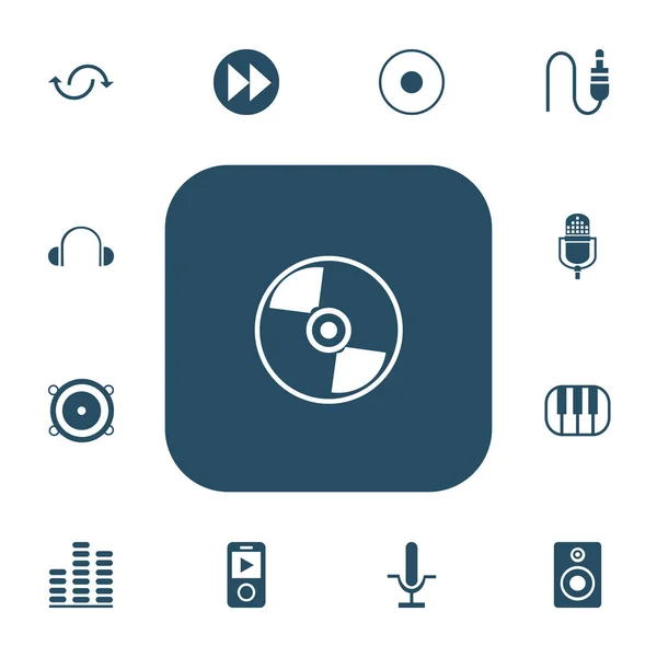 Conjunto de 13 ícones de música editável. Inclui símbolos como microfone estúdio, avançado, alto-falante de música e muito mais. Pode ser usado para web, mobile, UI e design infográfico . —  Vetores de Stock