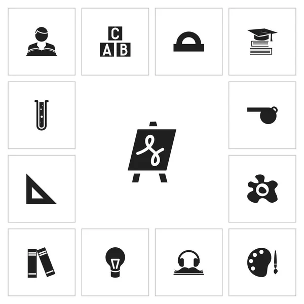 Ensemble de 13 icônes pédagogiques modifiables. Comprend des symboles tels que la connaissance, brosse de palette, tube et plus. Peut être utilisé pour la conception web, mobile, UI et infographique . — Image vectorielle