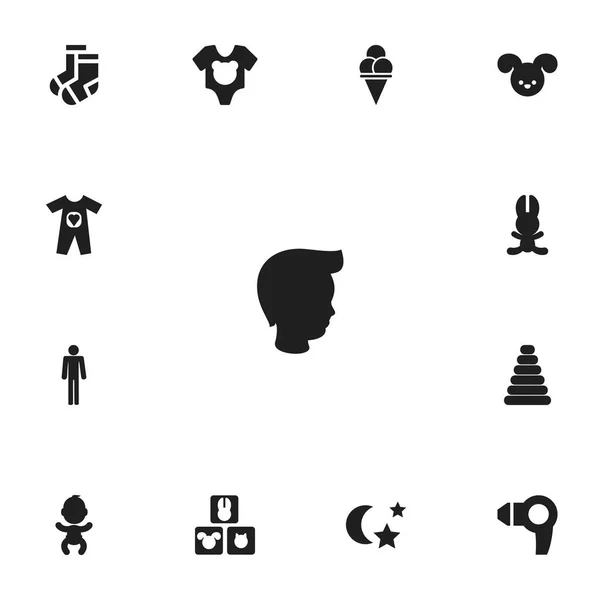 Ensemble de 13 icônes de parents modifiables. Comprend des symboles tels que lapin, tête d'enfant, paire de chaussettes et plus encore. Peut être utilisé pour la conception web, mobile, UI et infographique . — Image vectorielle