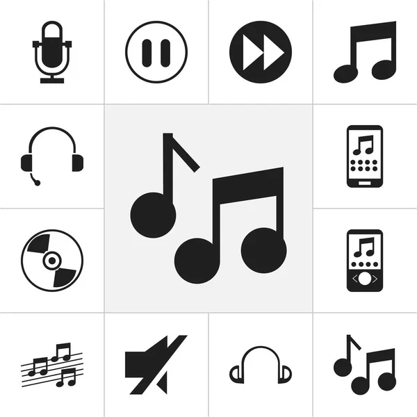 Satz von 12 editierbaren Melodie-Symbolen. beinhaltet Symbole wie Smartphone, Musikzeichen, Audio-Notiz und vieles mehr. kann für Web-, Mobil-, UI- und Infografik-Design verwendet werden. — Stockvektor