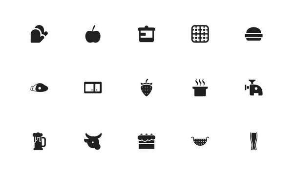 Set de 15 iconos editables para cocinar. Incluye símbolos como hamburguesa, sartén, agarradera y más. Se puede utilizar para diseño web, móvil, IU e infografía . — Vector de stock