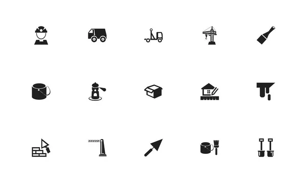 Satz von 15 editierbaren Konstruktionssymbolen. beinhaltet Symbole wie Werkzeuge, LKW, Arbeiter und vieles mehr. kann für Web-, Mobil-, UI- und Infografik-Design verwendet werden. — Stockvektor