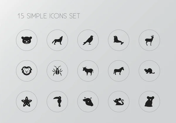 15可编辑的动物图标集。包括马、狮子、鹿等符号。可用于 web、移动、Ui 和信息设计. — 图库矢量图片