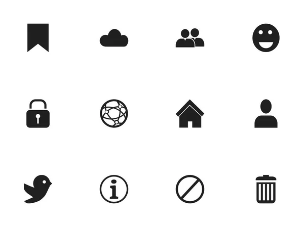 Набір з 12 редаговані Інтернет іконок. Включає в себе символи, такі як recycle bin, мережі, заперечувати і багато іншого. Може використовуватися для веб, мобільні, дизайн інтерфейсу і інфографіки. — стоковий вектор