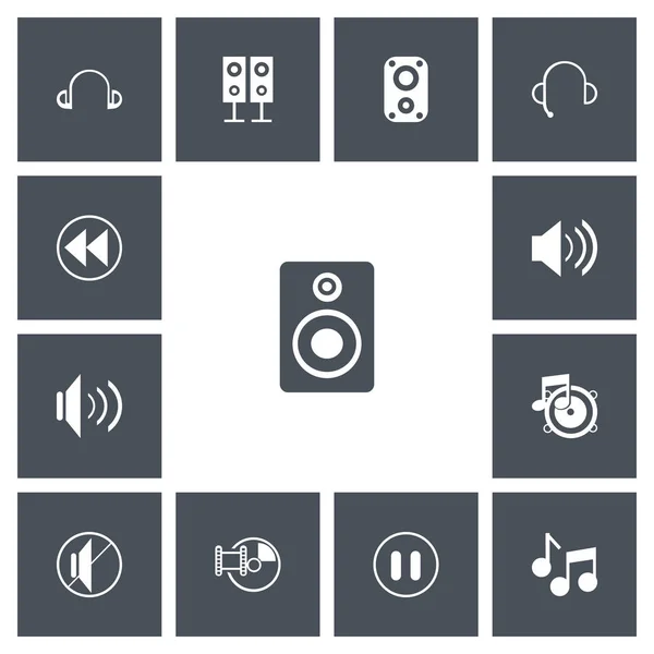 Conjunto de 13 iconos de sonido editables. Incluye símbolos como signo musical, sonido, altavoz de sonido y más. Se puede utilizar para diseño web, móvil, IU e infografía . — Archivo Imágenes Vectoriales