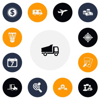 13 düzenlenebilir karmaşık simgeler kümesi. Kamyon, ödül, sohbet ve daha fazlası gibi simgeler içerir. Web, mobil, UI ve Infographic tasarım için kullanılabilir.
