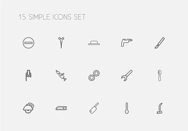 Sada 15 styl čáry ikony Upravit nástroj. Obsahuje symboly, například cvičení, klíč, ozubeného kolečka a další. Lze použít pro webové, mobilní, Ui a infografika design. — Stockový vektor