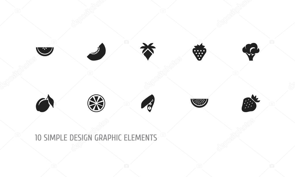 Set of 10 editable fruits icons. Includes symbols such as berry, strawberry, palm and more. Can be used for web, mobile, UI and infographic design.