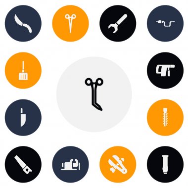 13 düzenlenebilir araçları simgeler kümesi. Başkan Yardımcısı gibi semboller, matkap, Cerrahi makas ve daha fazlasını içerir. Web, mobil, UI ve Infographic tasarım için kullanılabilir.