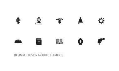 10 düzenlenebilir inanç simgeler kümesi. Yıldız işareti, Papa şapkalar, baget ve daha fazlası gibi simgeler içerir. Web, mobil, UI ve Infographic tasarım için kullanılabilir.