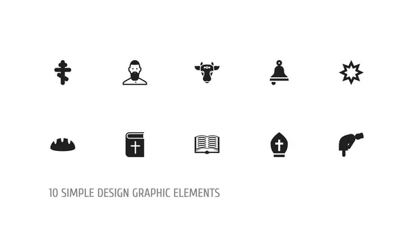 一套10可编辑的信念图标。包括星号, 教皇头饰, 面包等符号。可用于 web、移动、Ui 和信息设计. — 图库矢量图片