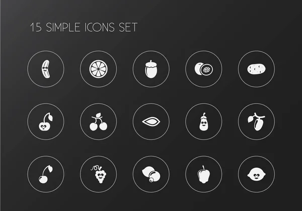 Uppsättning av 15 redigerbara köksutrustning ikoner. Innehåller symboler som till exempel bulgariska bell, skrattar körsbär, mandel och mer. Kan användas för webb-, mobil-, Ui och infographic design. — Stock vektor