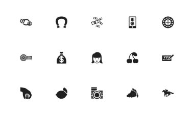 15 düzenlenebilir kumar simgeler kümesi. Paralar, bahis, üzüm ve daha fazlası gibi simgeler içerir. Web, mobil, UI ve Infographic tasarım için kullanılabilir.