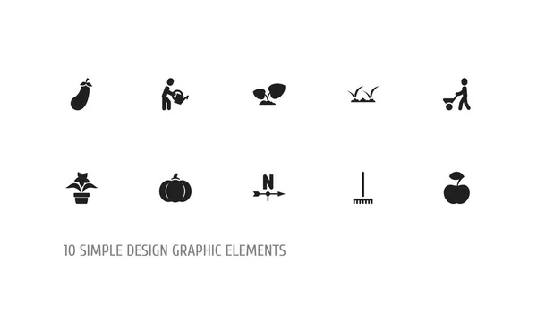 Uppsättning av 10 redigerbara plantering ikoner. Innehåller symboler som färsk frukt, växten potten, gården verktyg och mer. Kan användas för webb-, mobil-, Ui och infographic design. — Stock vektor
