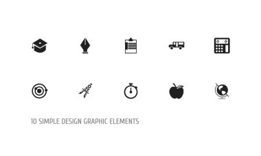 10 düzenlenebilir eğitim simgeler kümesi. Sembolleri içerir gibi elma, hesaplamak, yörünge ve daha fazlası. Web, mobil, UI ve Infographic tasarım için kullanılabilir.