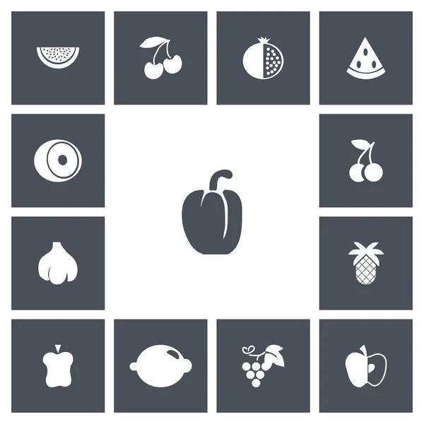 Uppsättning av 13 redigerbara dessert ikoner. Innehåller symboler såsom körsbär, ananas, kluster och mer. Kan användas för webb-, mobil-, Ui och infographic design. — Stock vektor