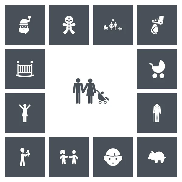 Set di 13 icone di famiglia modificabili. Include simboli come la signora, vecchio, Babbo Natale e altro ancora. Può essere utilizzato per la progettazione web, mobile, UI e infografica . — Vettoriale Stock