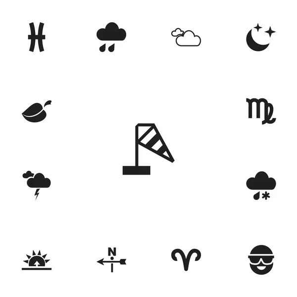 Conjunto de 13 iconos de aire editables. Incluye símbolos como virgo, aries, niebla y más. Se puede utilizar para diseño web, móvil, IU e infografía . — Vector de stock
